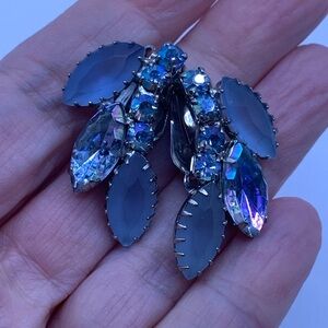 Julianna Vintage Blue Rhinestone Clip-On Earrings Iridescent AB Crystal